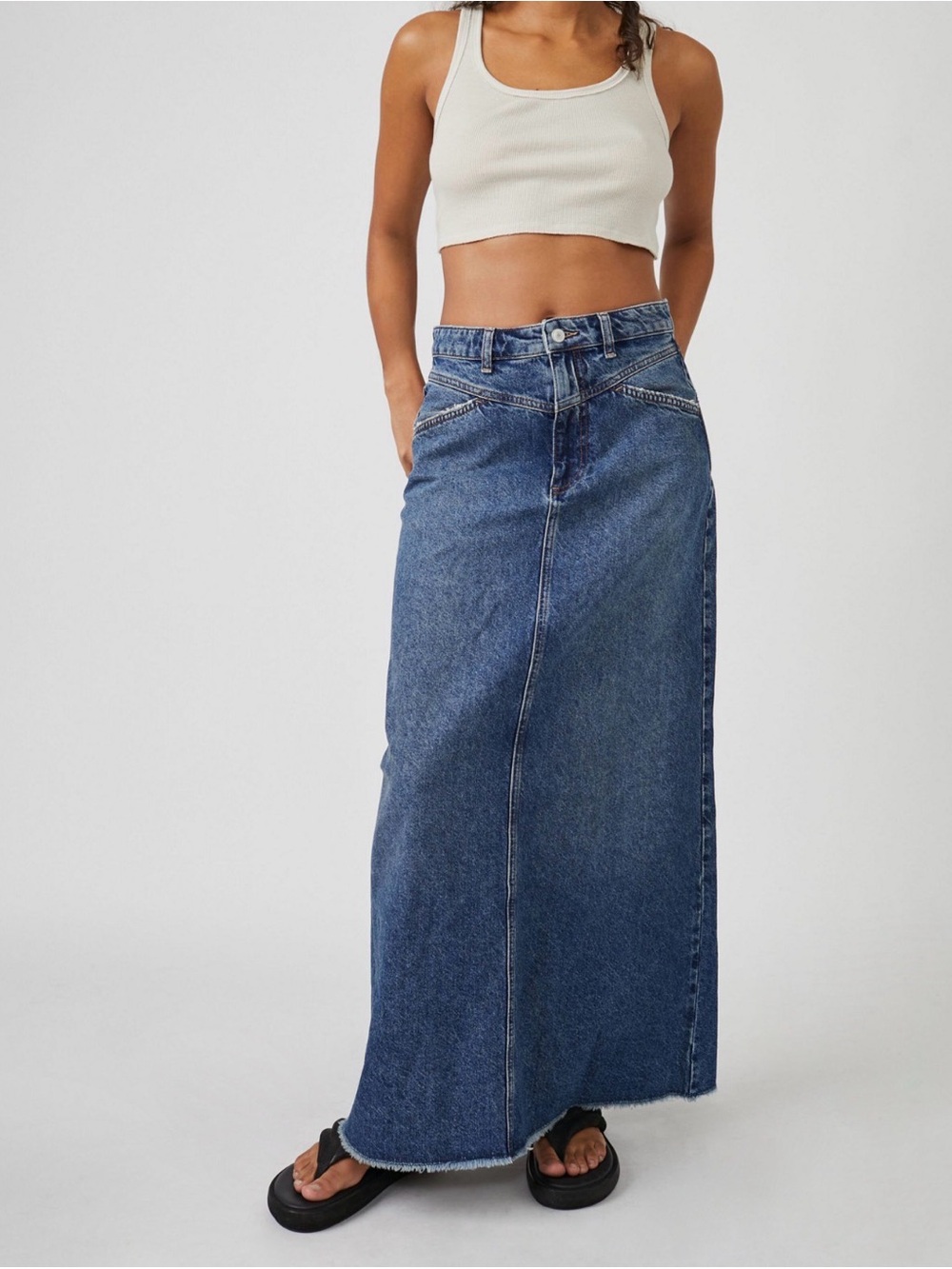Free People Indigo Blue Denim Maxi Skirt